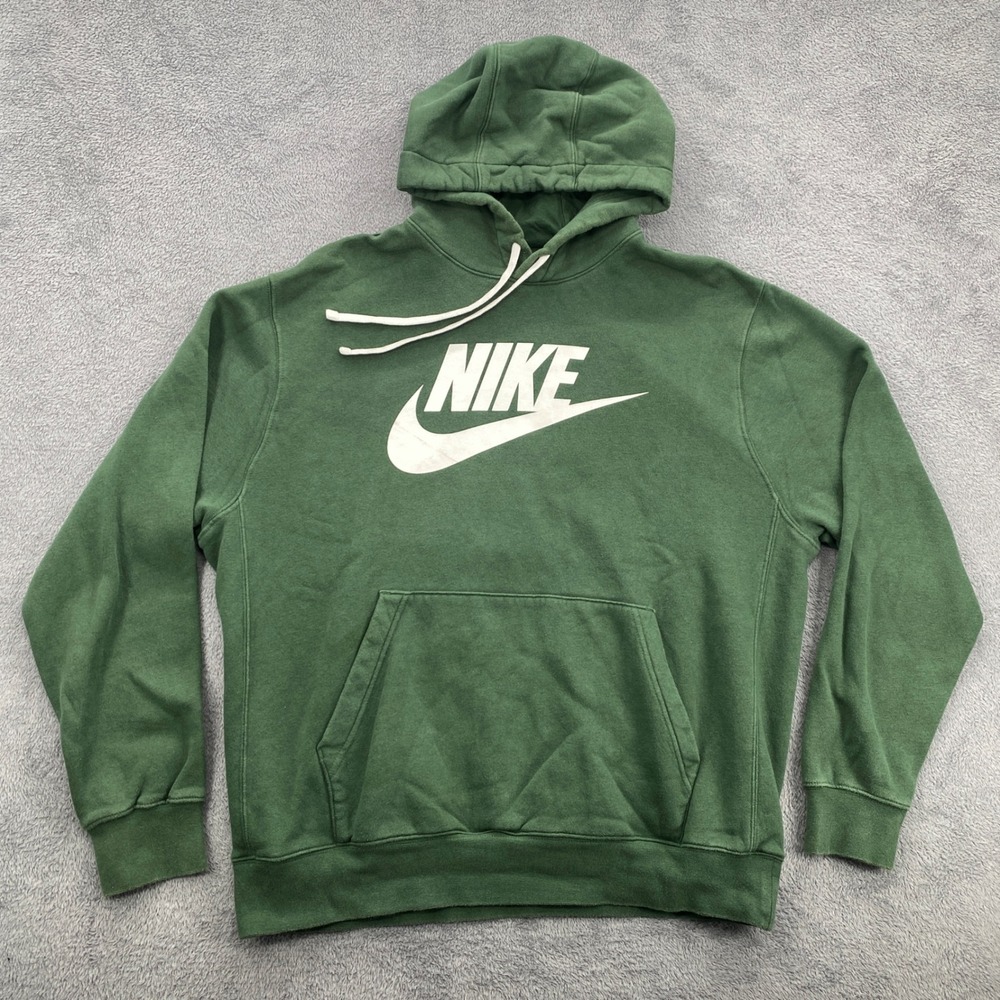 Nike Hoodie Mens Large Green Sportswear Club Fleece Futura Logo BV2973-323